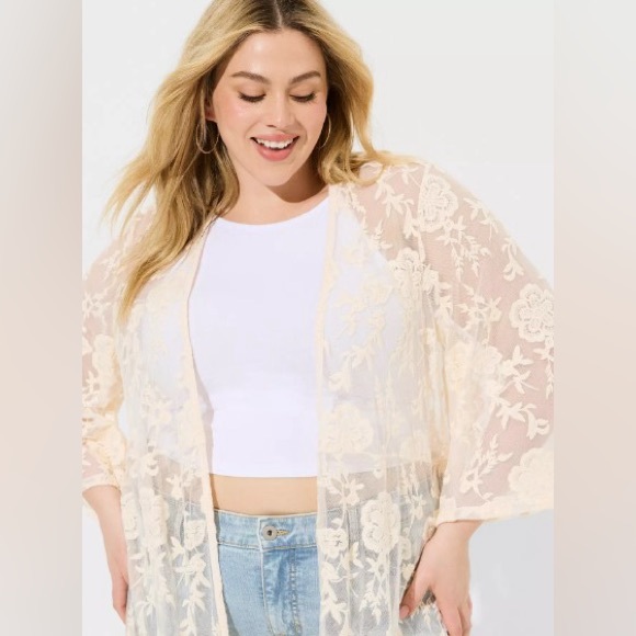 Torrid Mesh Embroidered Kimono NWT - Picture 2 of 5